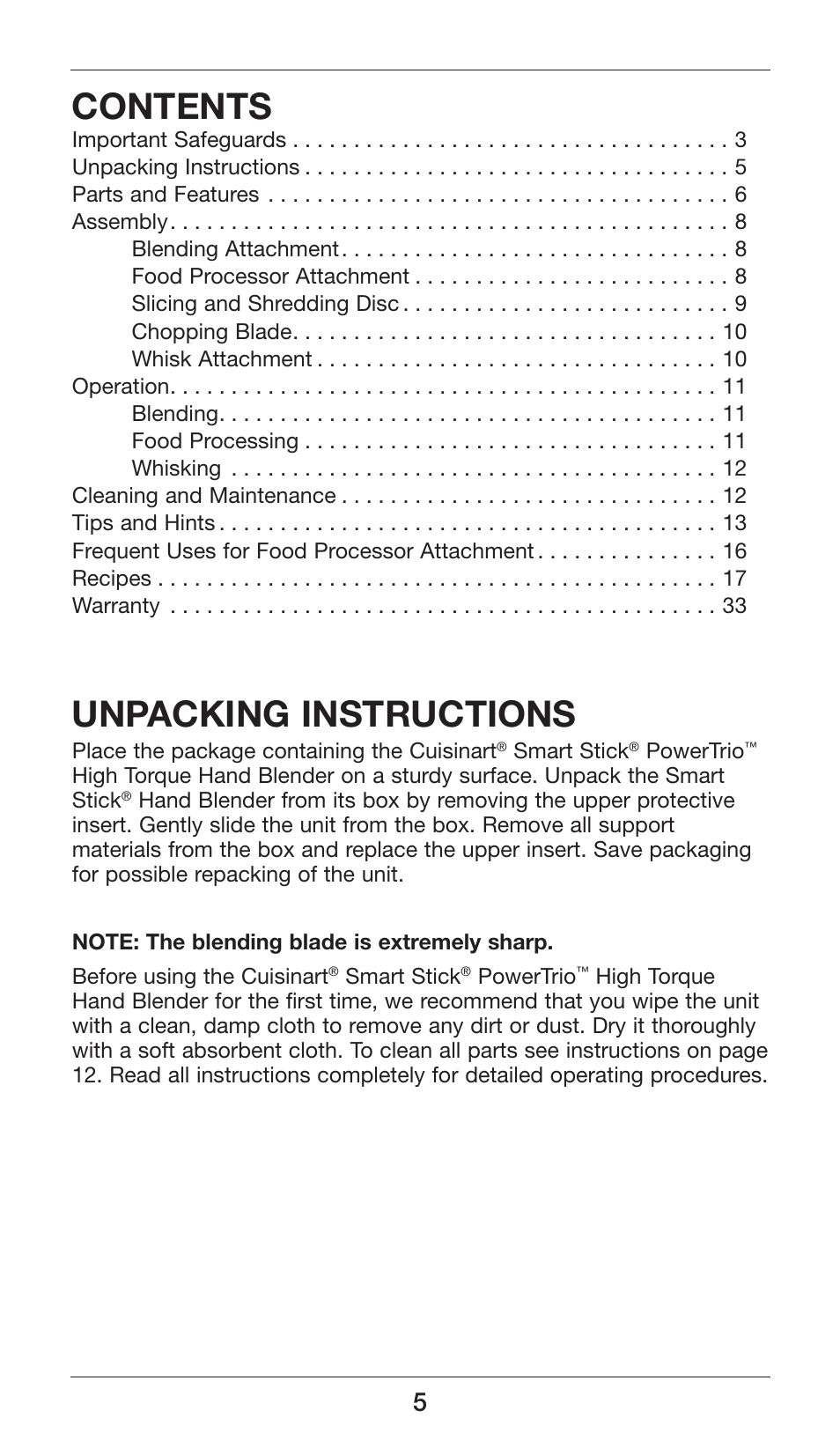 Cuisinart Smart Stick Power Trio High Torque Hand Blender CSB-80 User Manual | Page 5 / 37