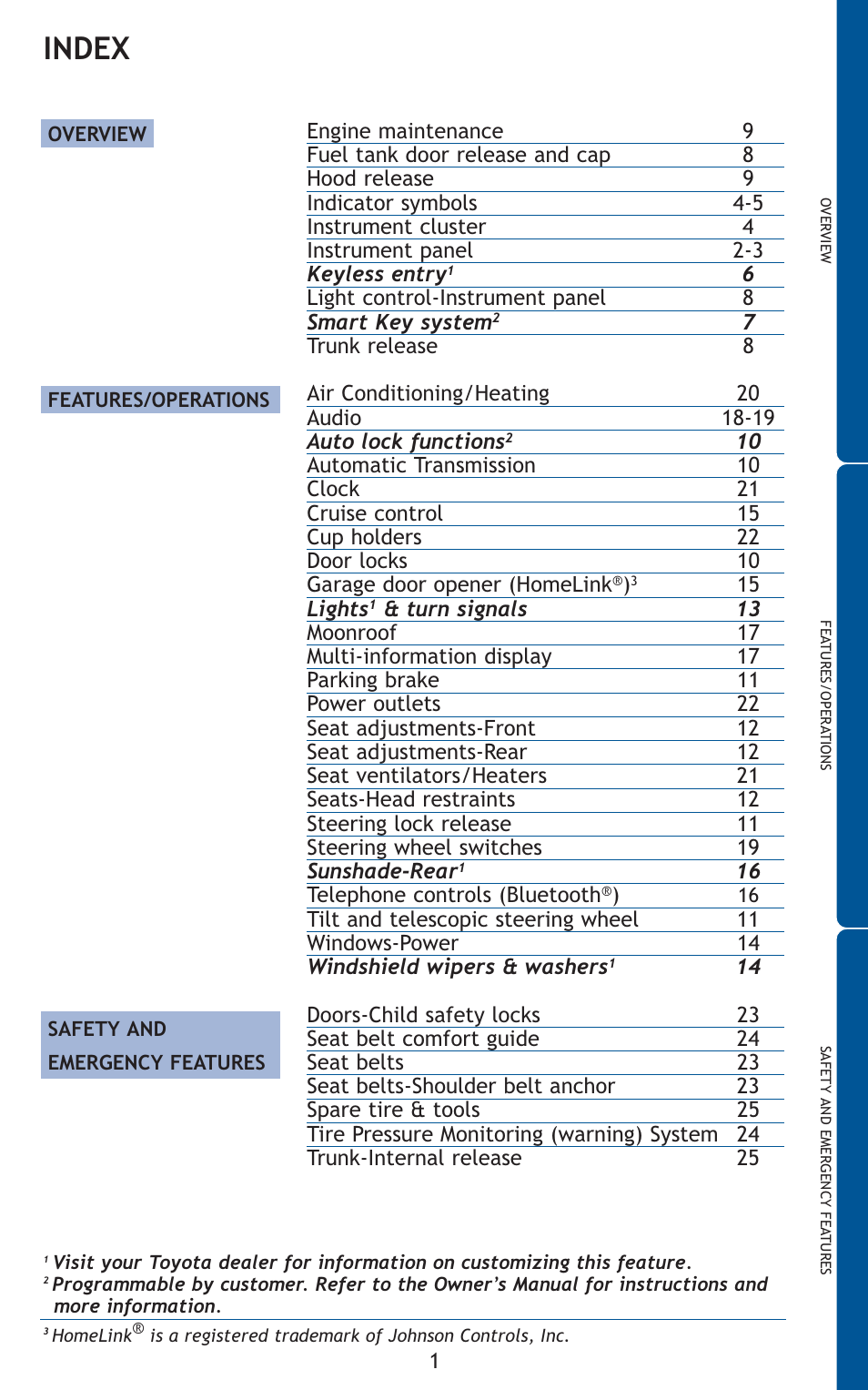 Index | TOYOTA 2011 Avalon User Manual | Page 3 / 583