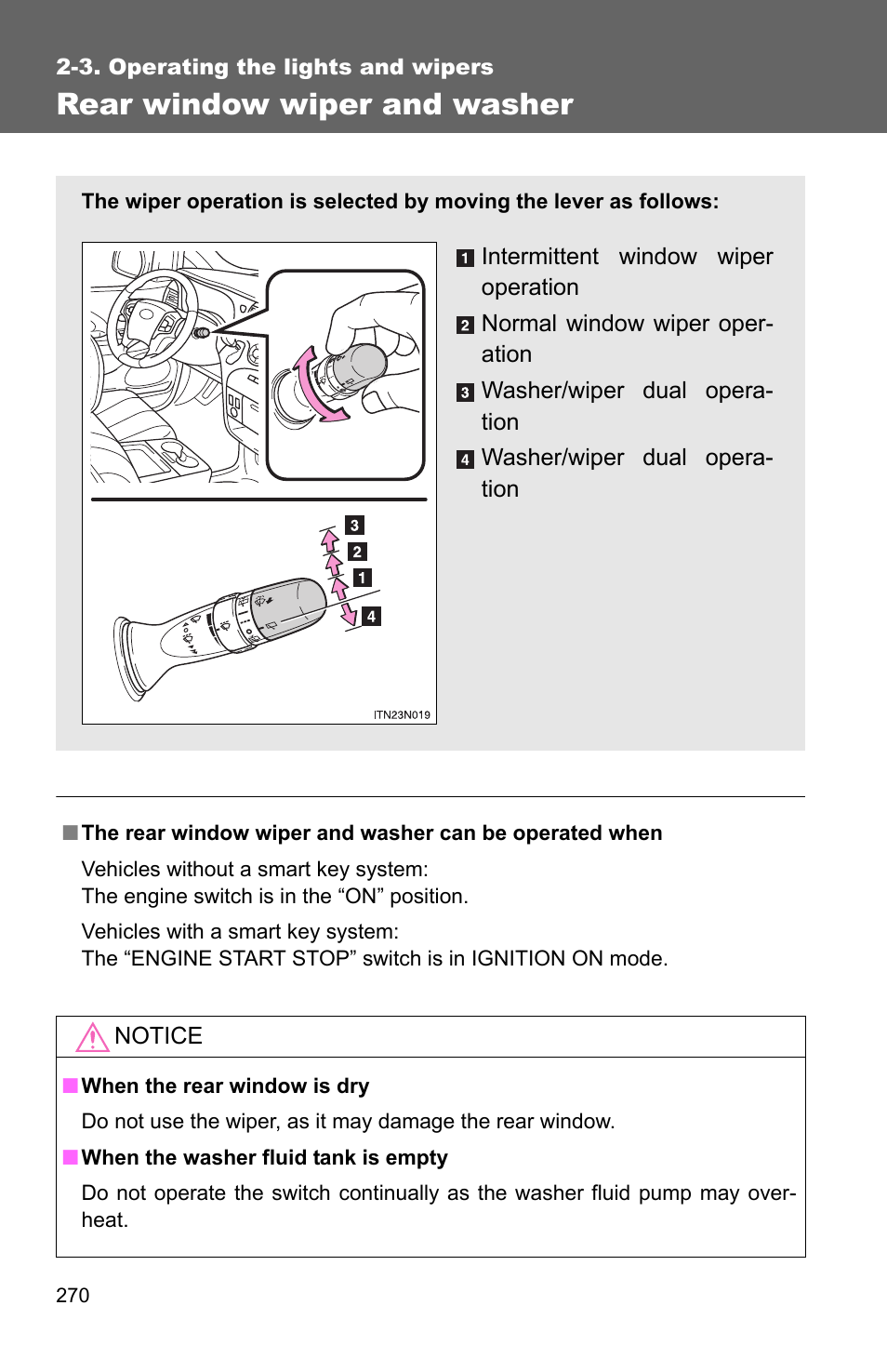 Rear window wiper and washer | TOYOTA 2011 Sienna User Manual | Page 321 / 842