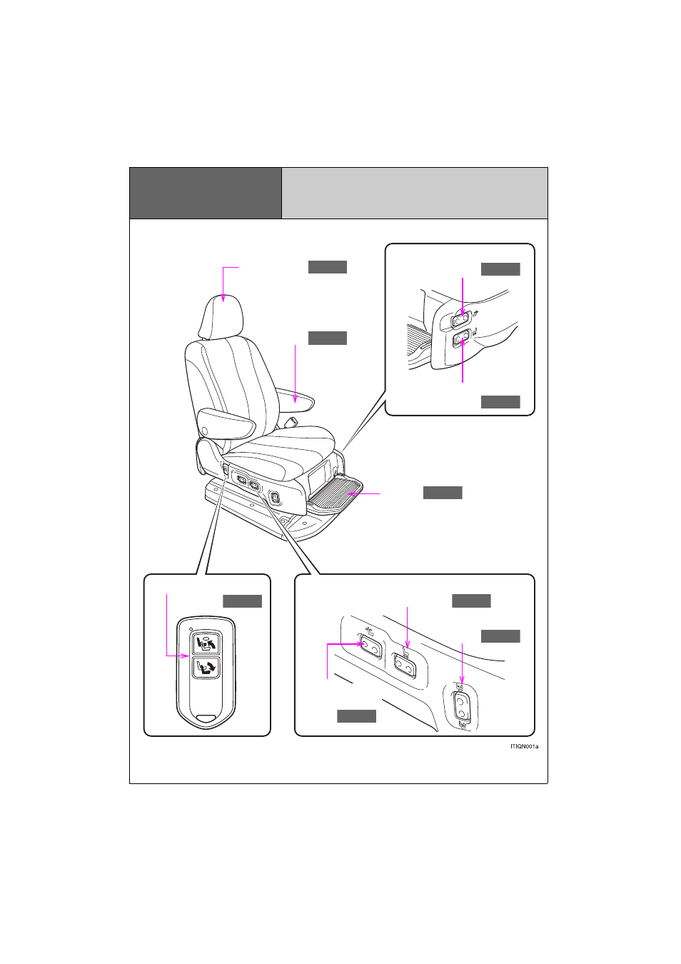 Auto access seat pictorial index, Pictorial index, Auto access seat | TOYOTA 2011 Sienna User Manual | Page 45 / 842