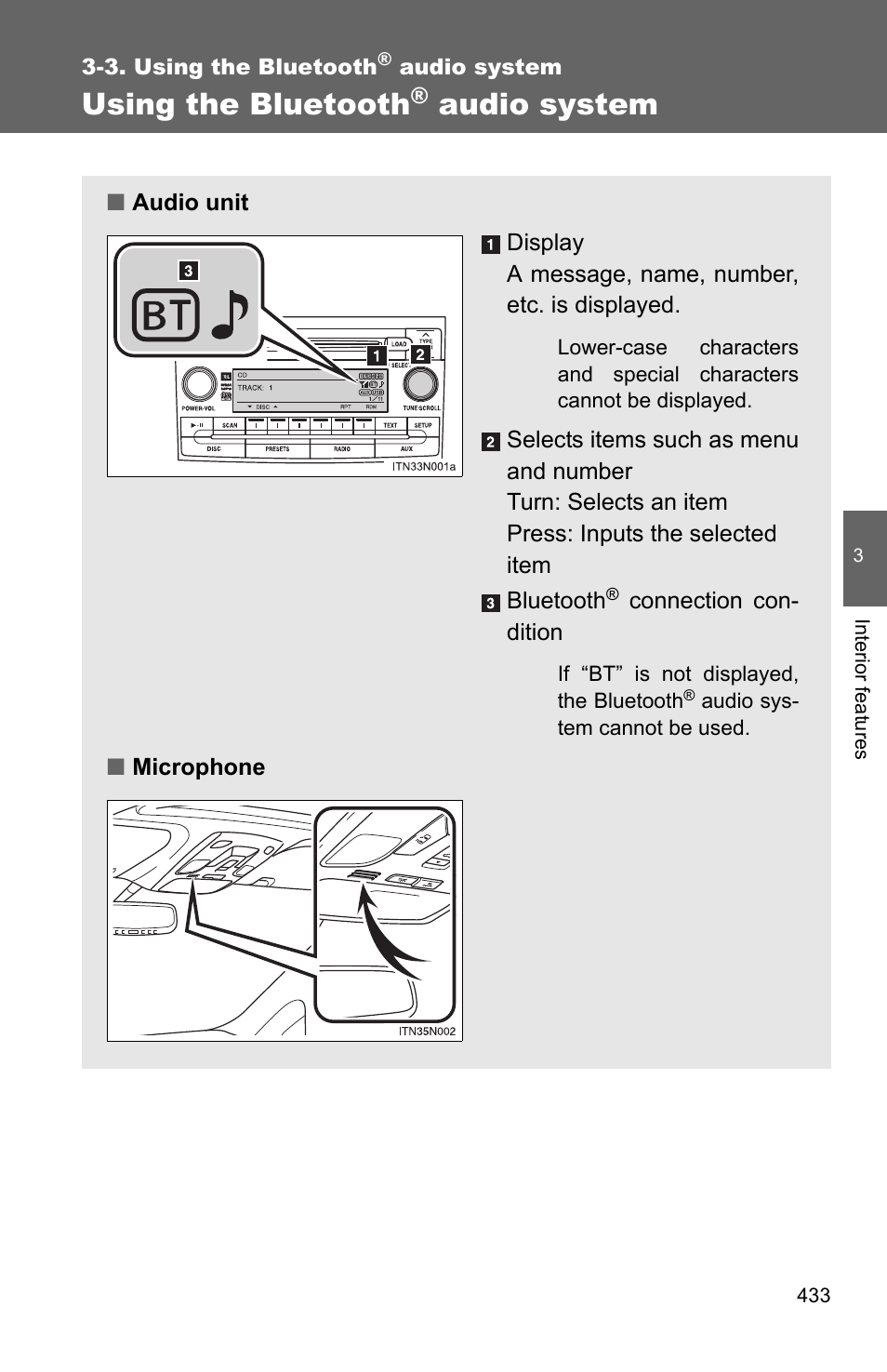 P. 433, Using the bluetooth, Audio system | TOYOTA 2011 Sienna User Manual | Page 499 / 842