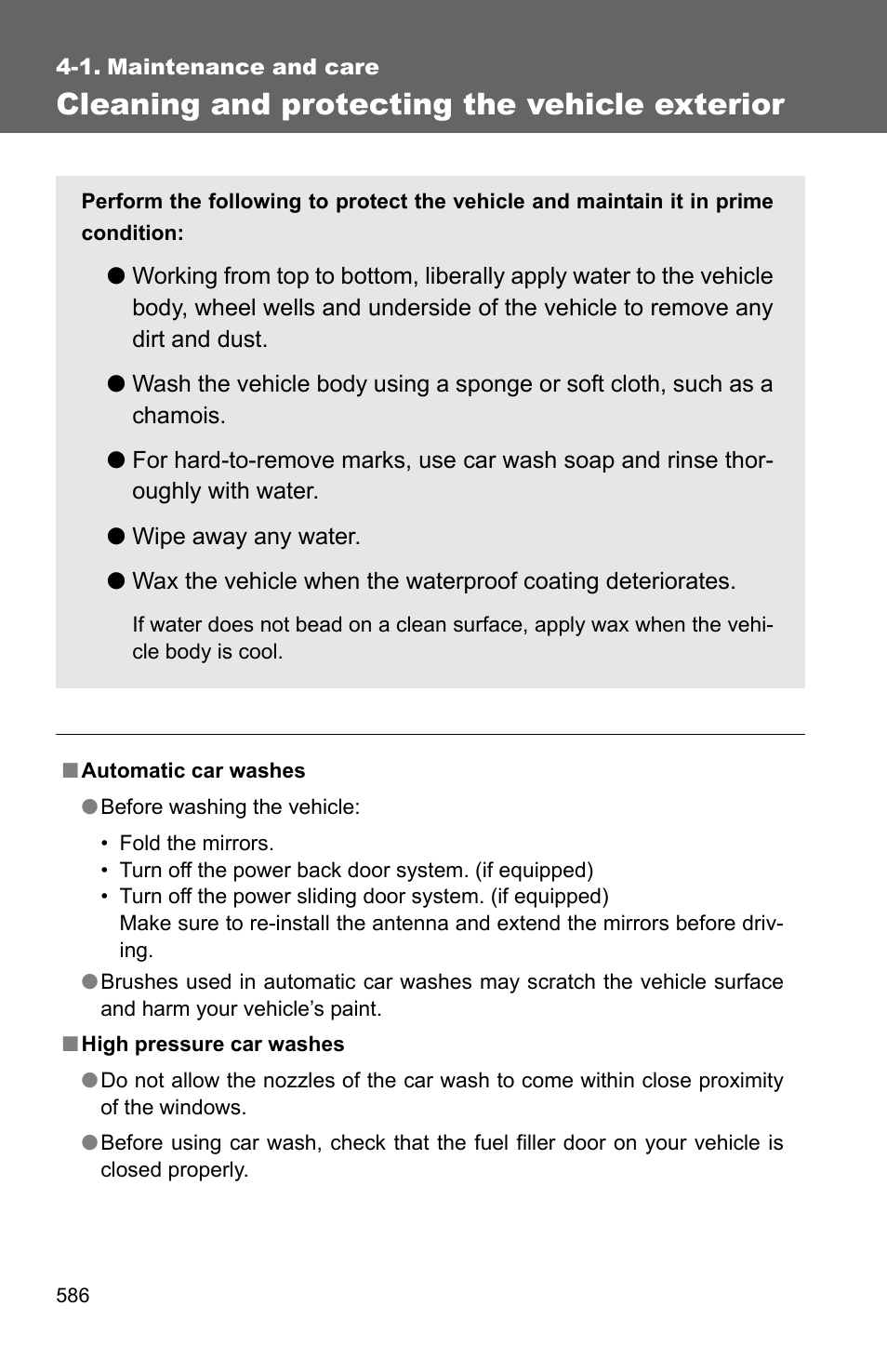 1. maintenance and care, Cleaning and protecting the vehicle exterior | TOYOTA 2011 Sienna User Manual | Page 651 / 842