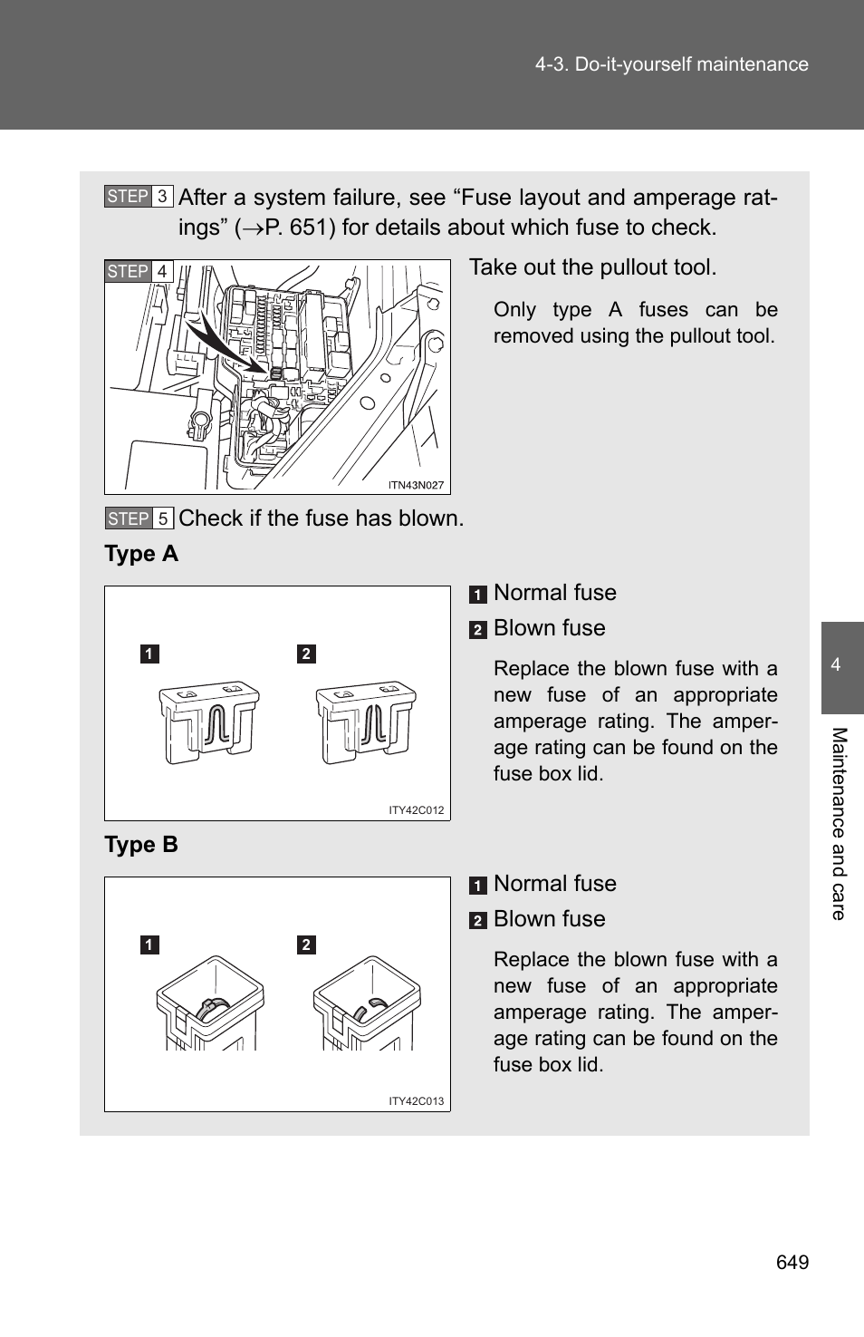 Type b normal fuse blown fuse | TOYOTA 2011 Sienna User Manual | Page 707 / 842