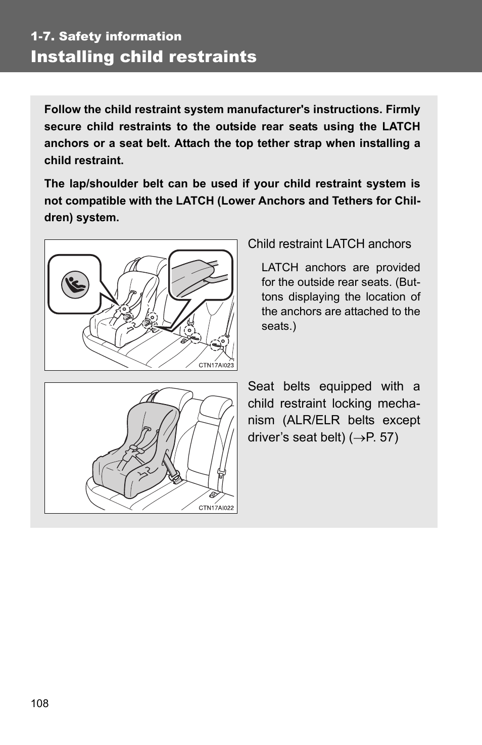 Installing child restraints | TOYOTA 2010 Camry User Manual | Page 134 / 555