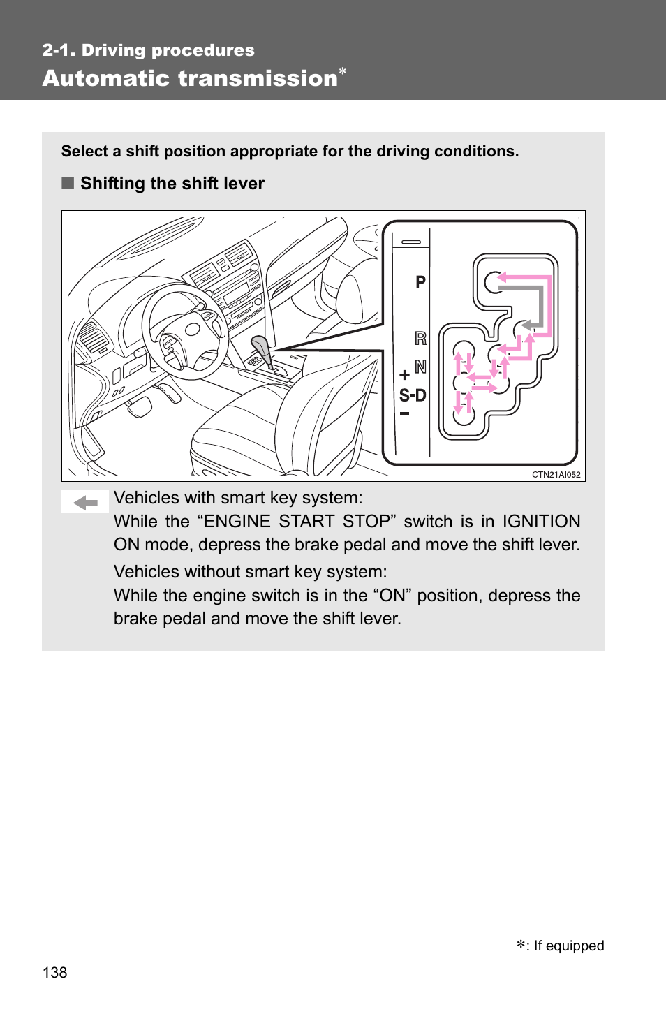 P. 138), Automatic transmission | TOYOTA 2010 Camry User Manual | Page 163 / 555