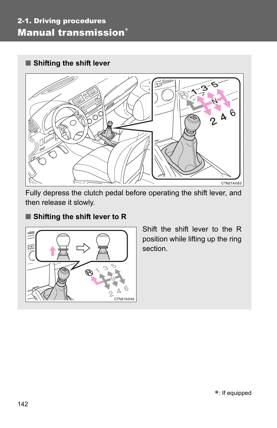 P. 142), Manual transmission | TOYOTA 2010 Camry User Manual | Page 167 / 555