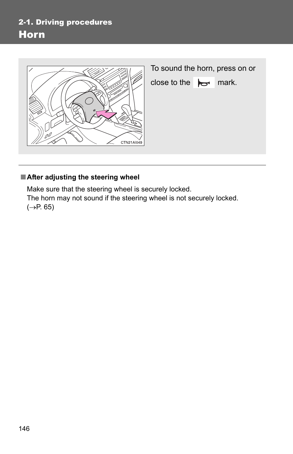 Horn | TOYOTA 2010 Camry User Manual | Page 171 / 555