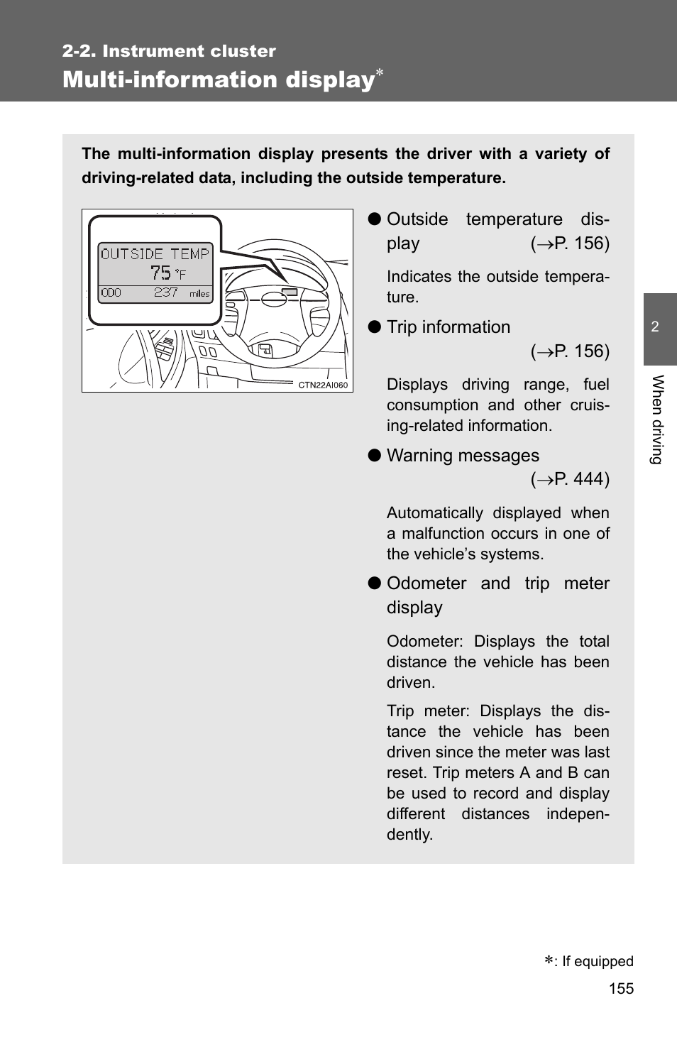 Multi-information display | TOYOTA 2010 Camry User Manual | Page 180 / 555