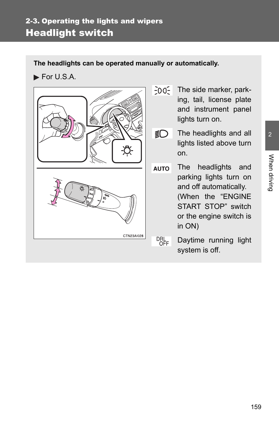Headlight switch | TOYOTA 2010 Camry User Manual | Page 184 / 555