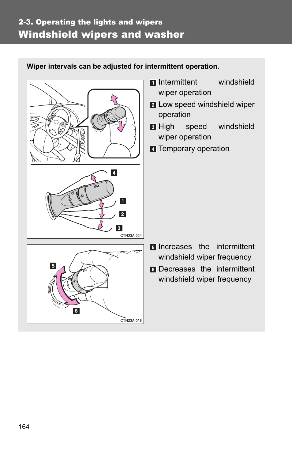 Windshield wipers and washer | TOYOTA 2010 Camry User Manual | Page 189 / 555