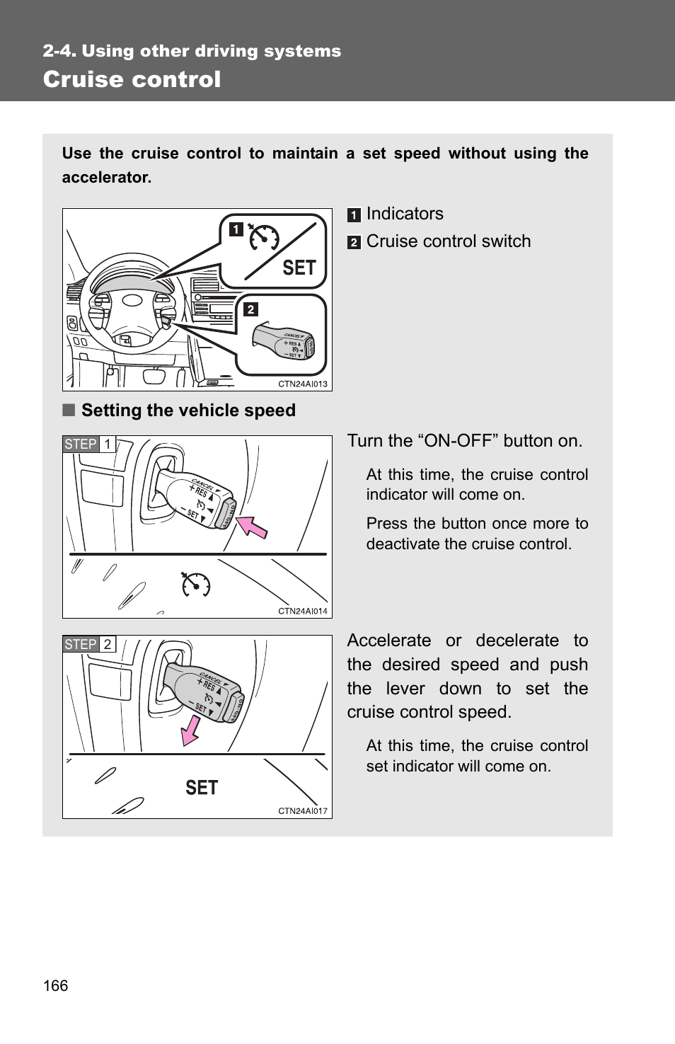 Cruise control | TOYOTA 2010 Camry User Manual | Page 191 / 555