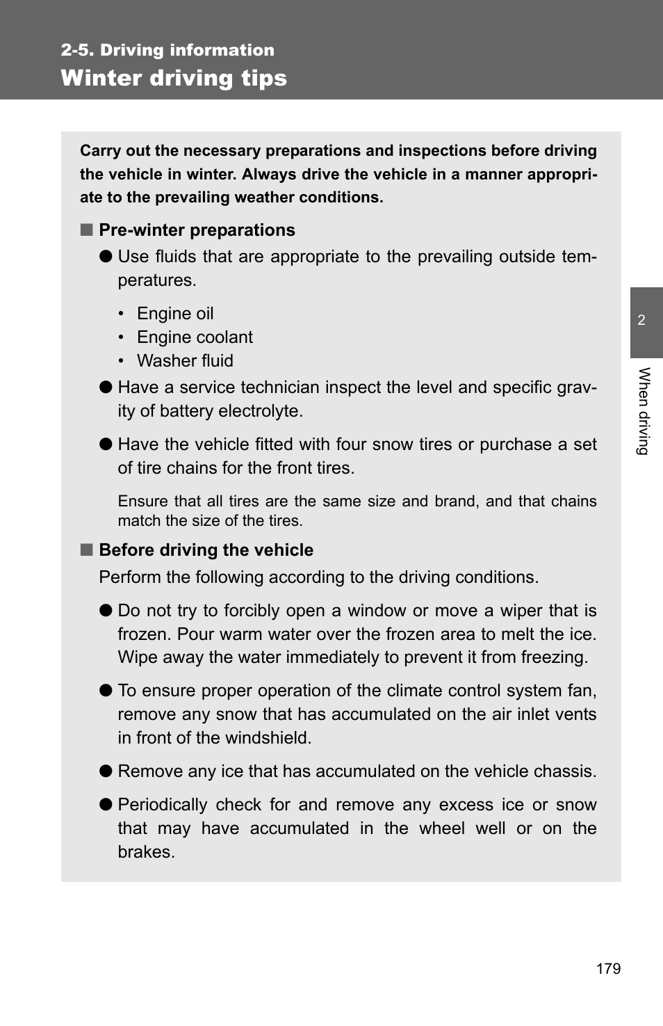 Winter driving tips | TOYOTA 2010 Camry User Manual | Page 204 / 555