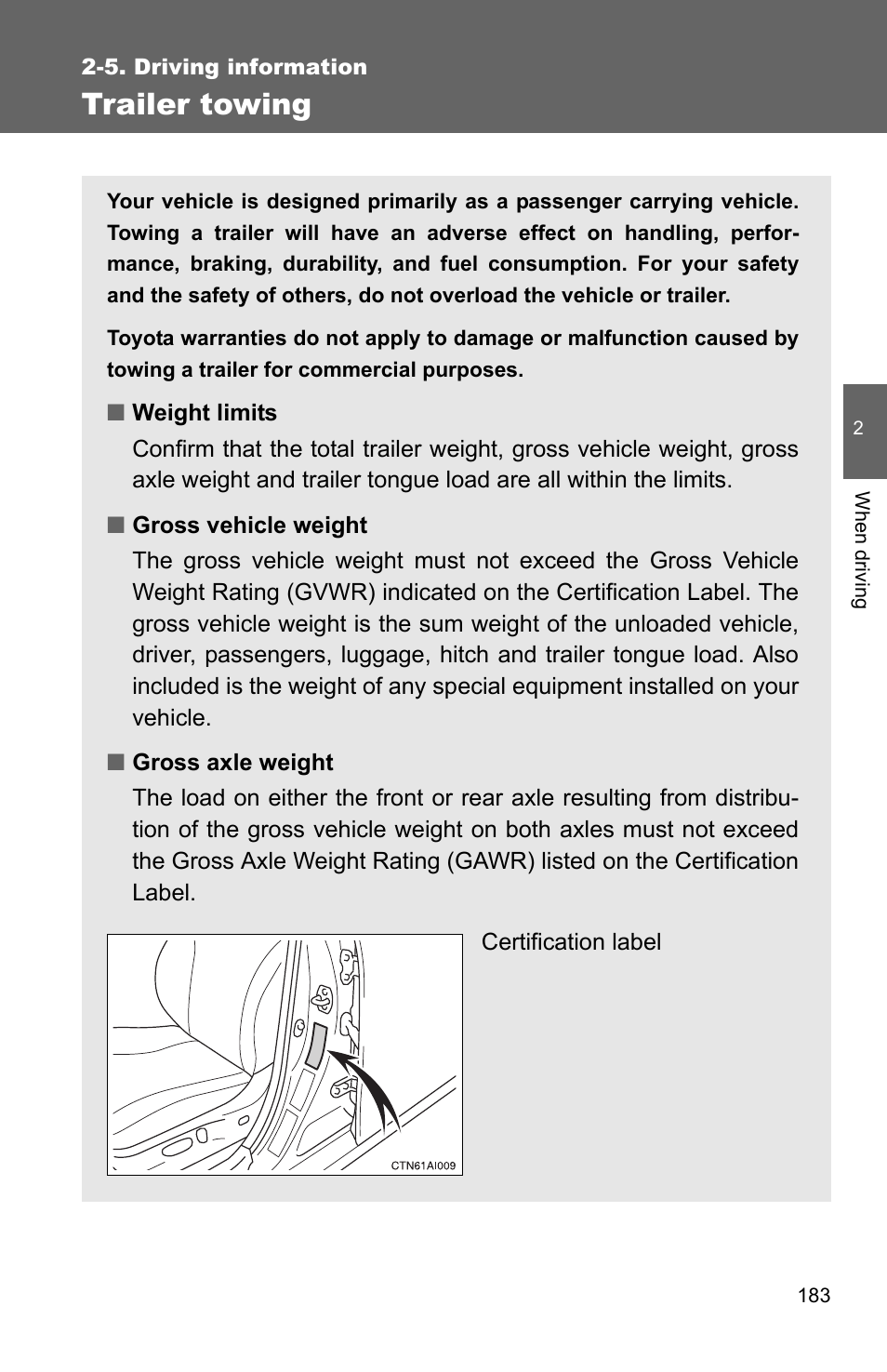 Trailer towing | TOYOTA 2010 Camry User Manual | Page 208 / 555