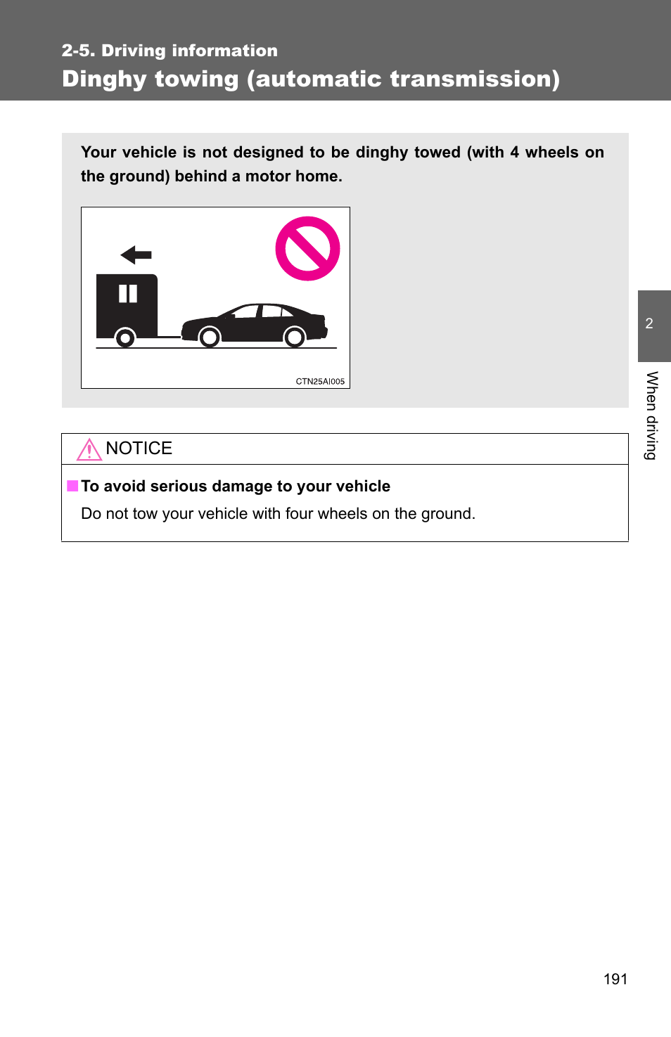 Dinghy towing (automatic transmission) | TOYOTA 2010 Camry User Manual | Page 216 / 555