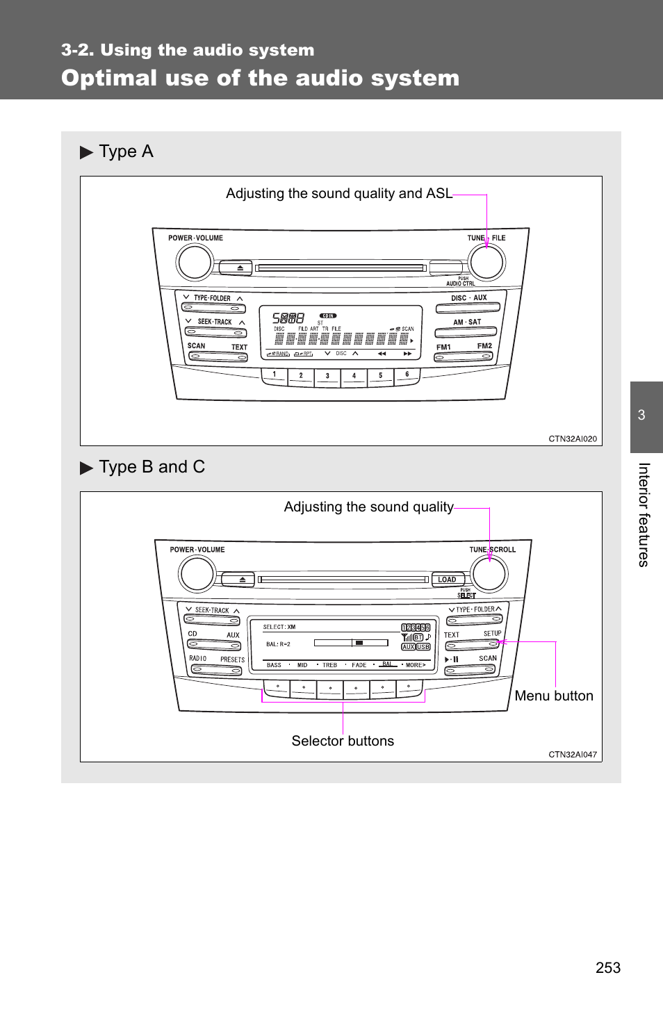 P. 253, Optimal use of the audio system | TOYOTA 2010 Camry User Manual | Page 278 / 555