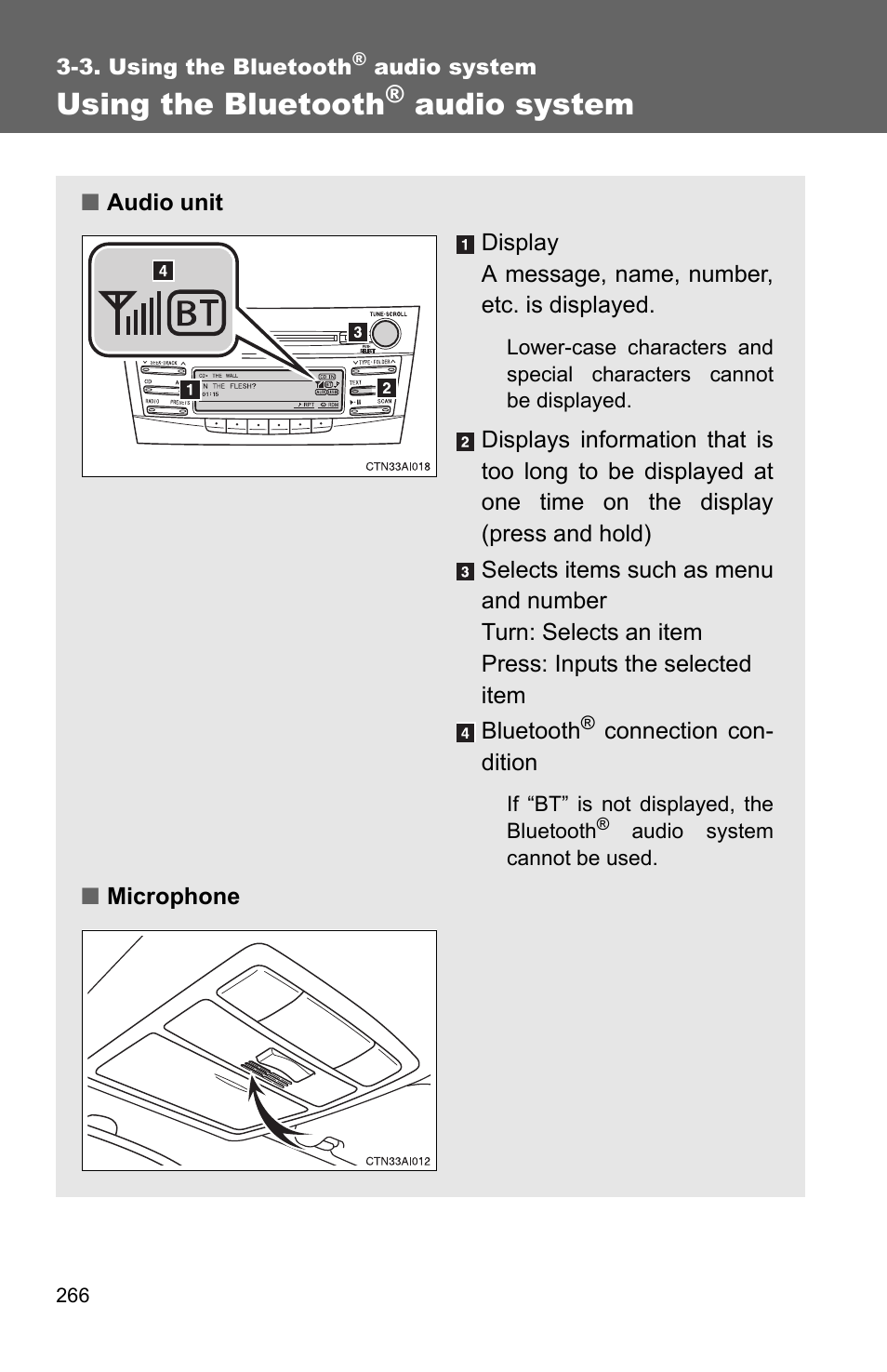 P. 266, Using the bluetooth, Audio system | TOYOTA 2010 Camry User Manual | Page 291 / 555