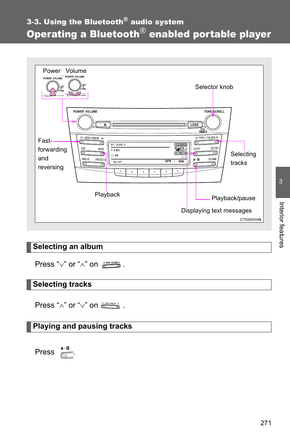 P. 271, Operating a bluetooth, Enabled portable player | TOYOTA 2010 Camry User Manual | Page 296 / 555