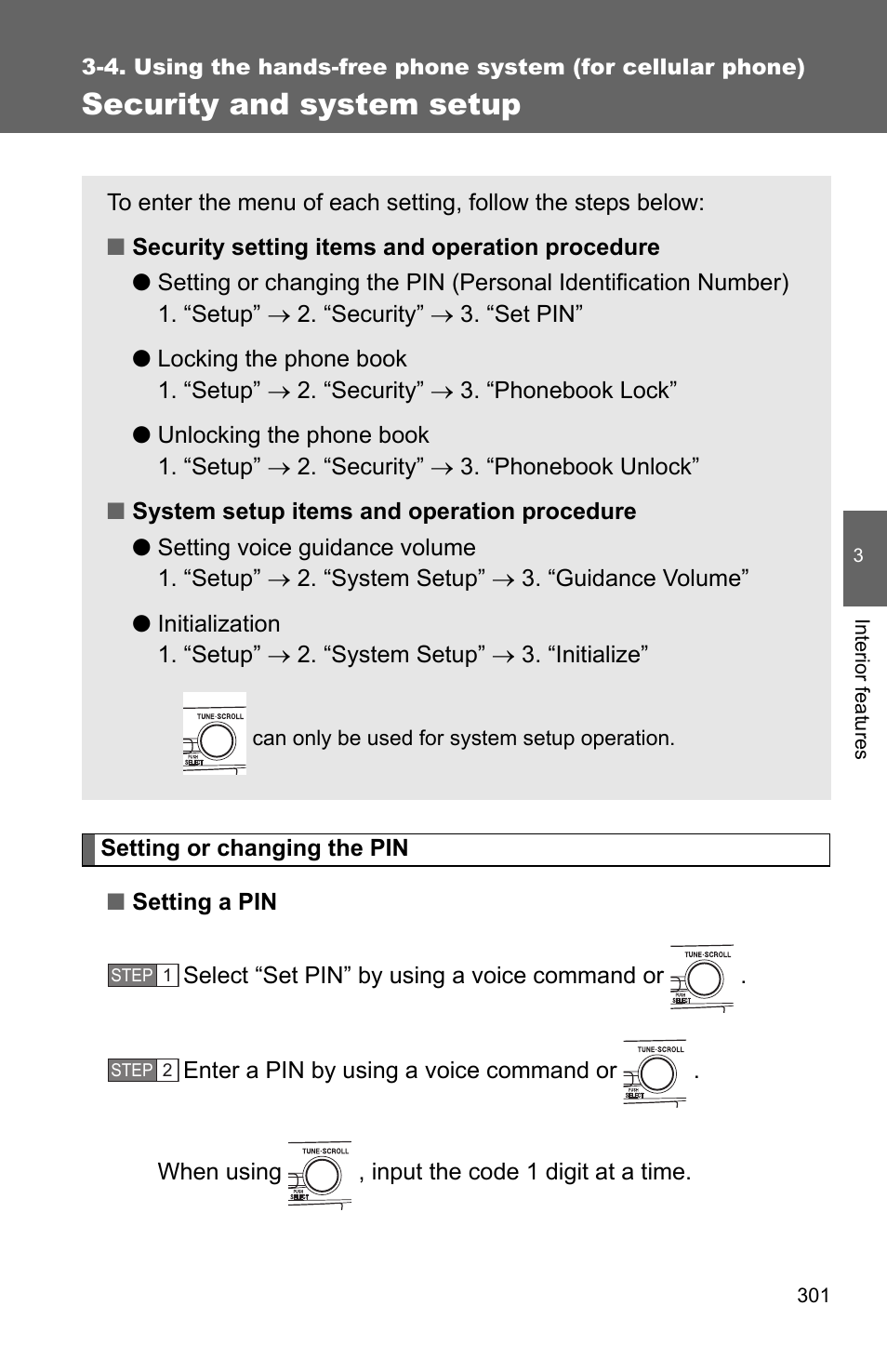 P. 301, Security and system setup | TOYOTA 2010 Camry User Manual | Page 326 / 555