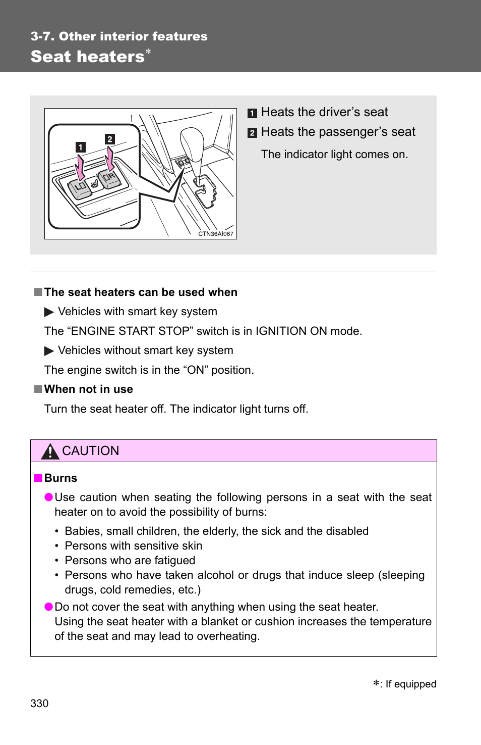 Seat heaters | TOYOTA 2010 Camry User Manual | Page 355 / 555