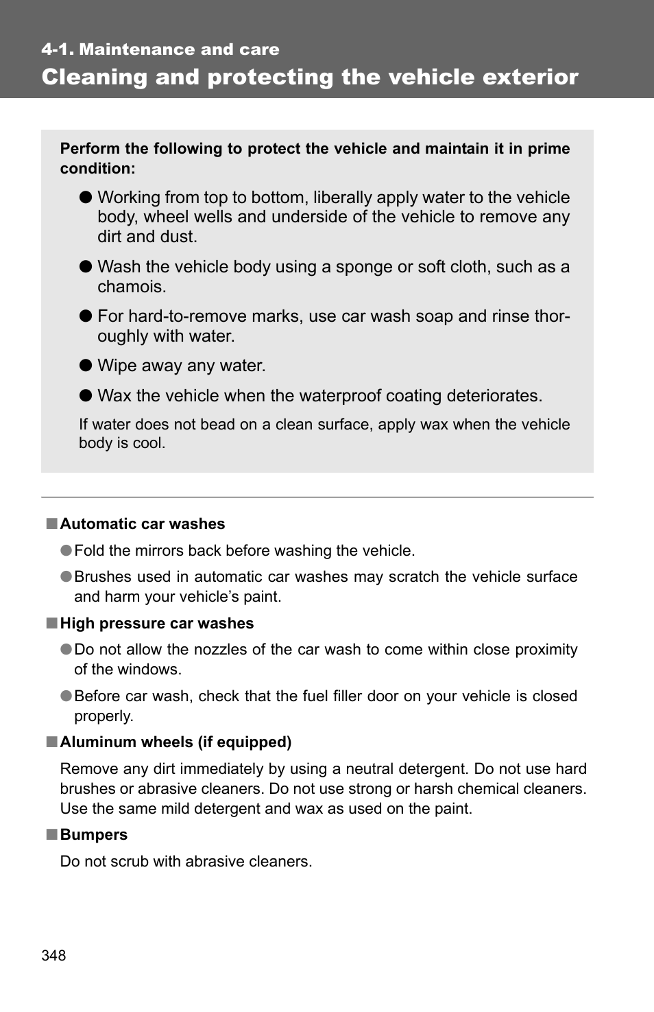 Cleaning and protecting the vehicle exterior | TOYOTA 2010 Camry User Manual | Page 372 / 555