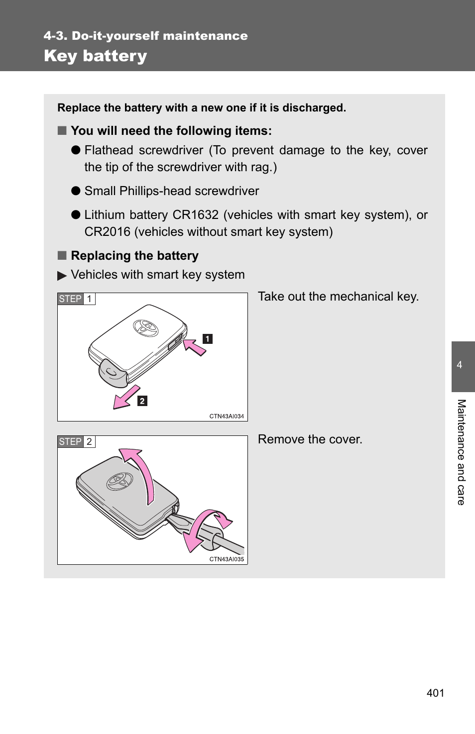 Key battery | TOYOTA 2010 Camry User Manual | Page 425 / 555
