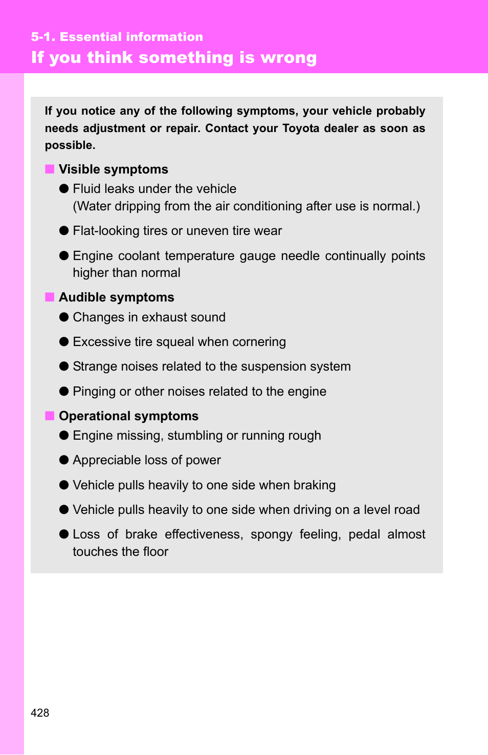 If you think something is wrong | TOYOTA 2010 Camry User Manual | Page 451 / 555