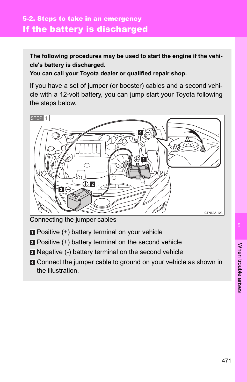 If the battery is discharged | TOYOTA 2010 Camry User Manual | Page 494 / 555