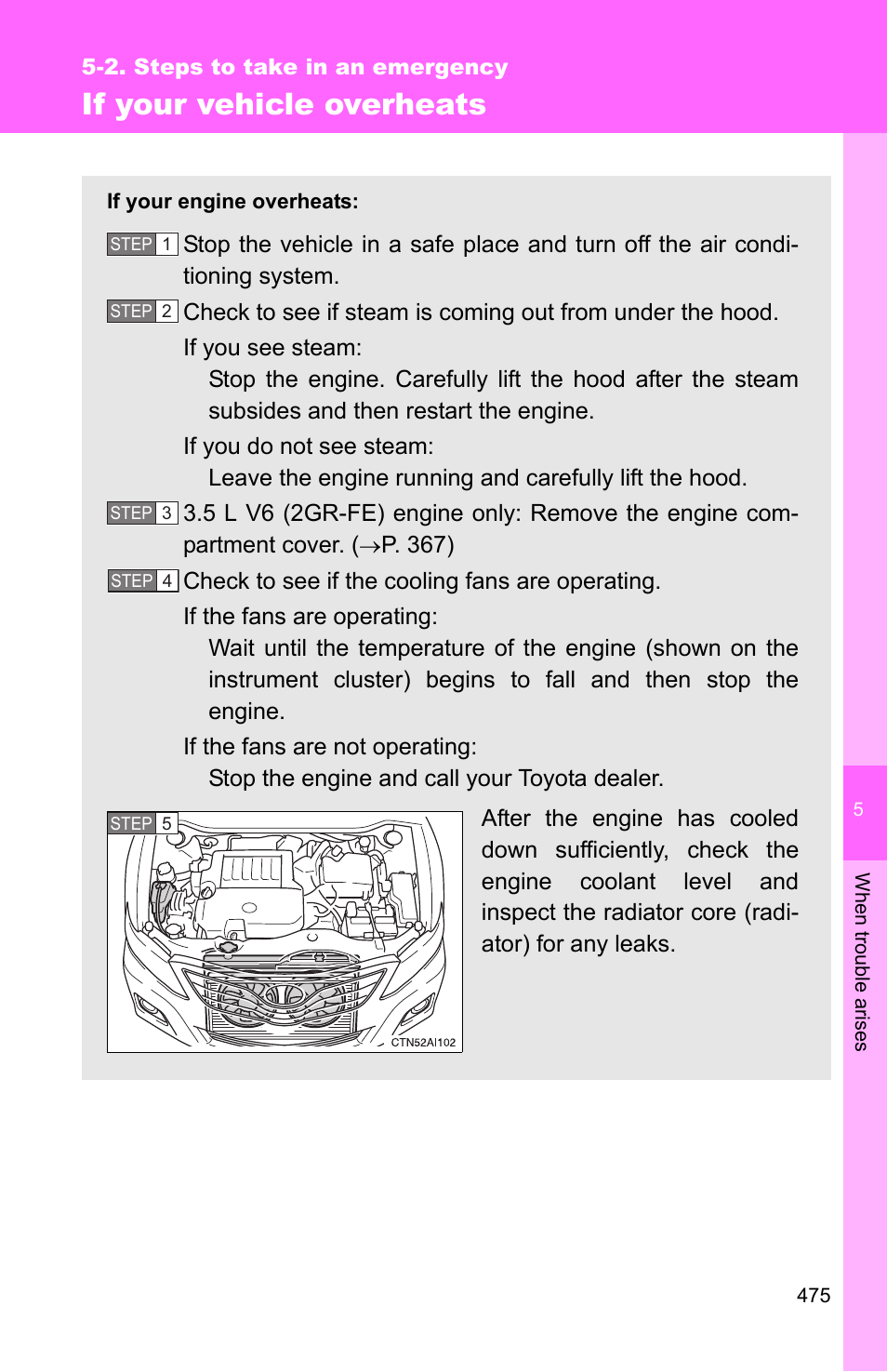 If your vehicle overheats | TOYOTA 2010 Camry User Manual | Page 498 / 555
