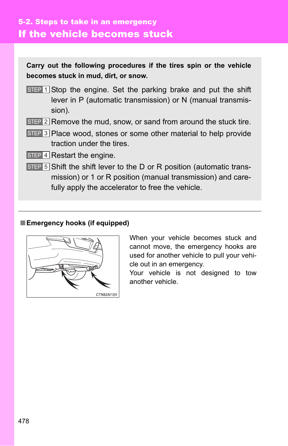 If the vehicle becomes stuck | TOYOTA 2010 Camry User Manual | Page 501 / 555