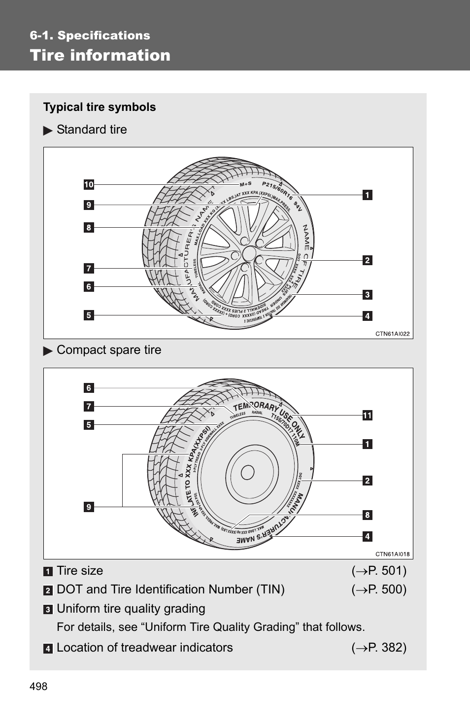 Tire information | TOYOTA 2010 Camry User Manual | Page 520 / 555