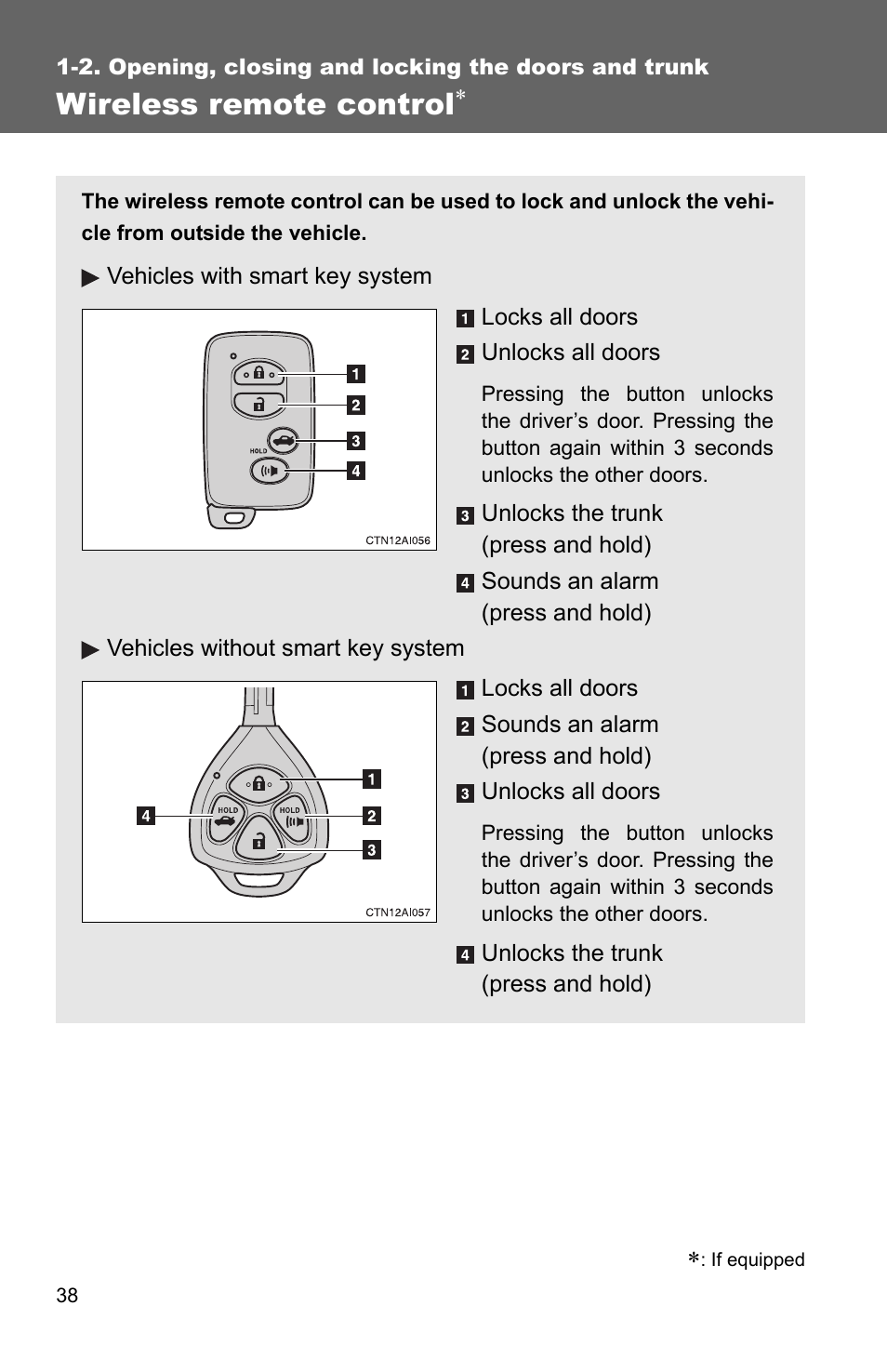 Wireless remote control | TOYOTA 2010 Camry User Manual | Page 64 / 555