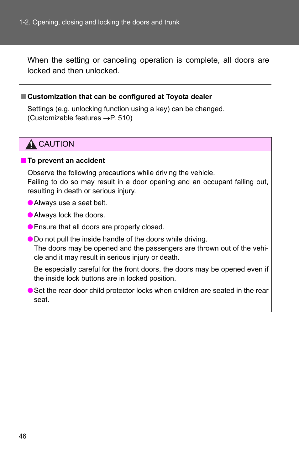 TOYOTA 2010 Camry User Manual | Page 72 / 555