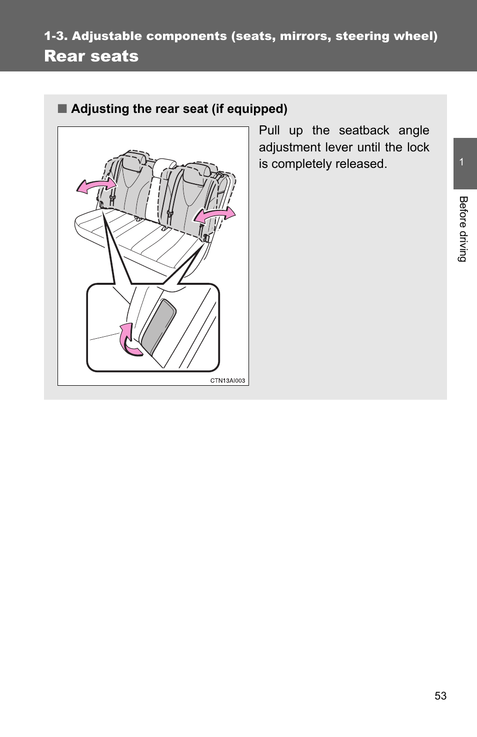 Rear seats | TOYOTA 2010 Camry User Manual | Page 79 / 555