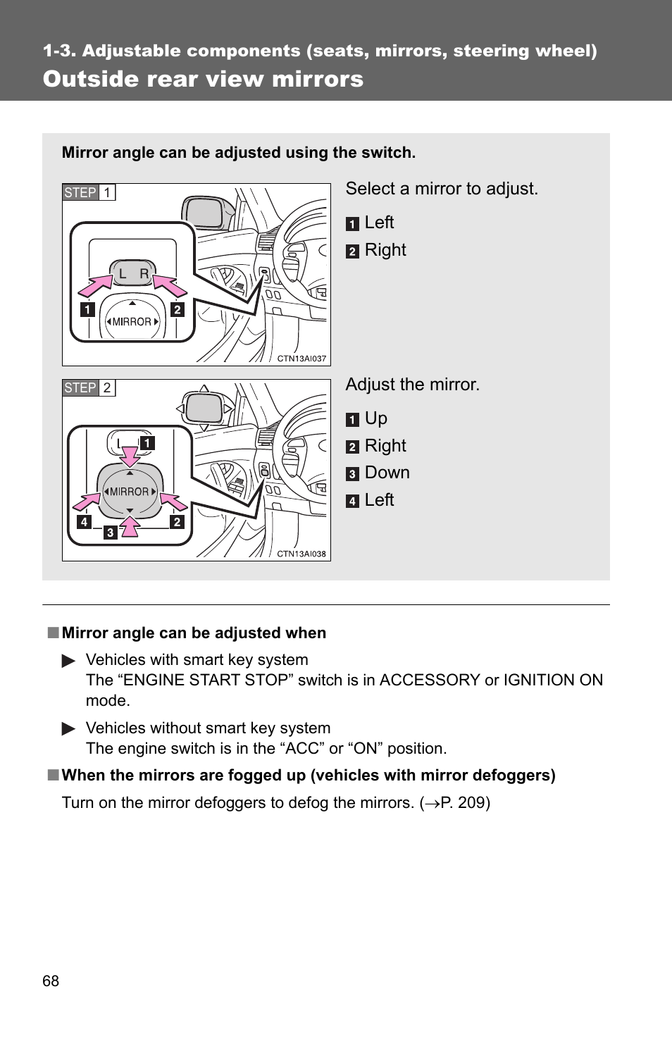 Outside rear view mirrors | TOYOTA 2010 Camry User Manual | Page 94 / 555