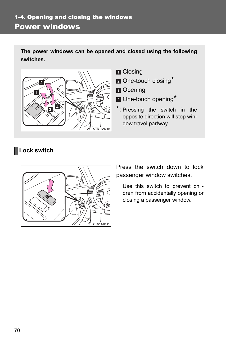 Power windows | TOYOTA 2010 Camry User Manual | Page 96 / 555