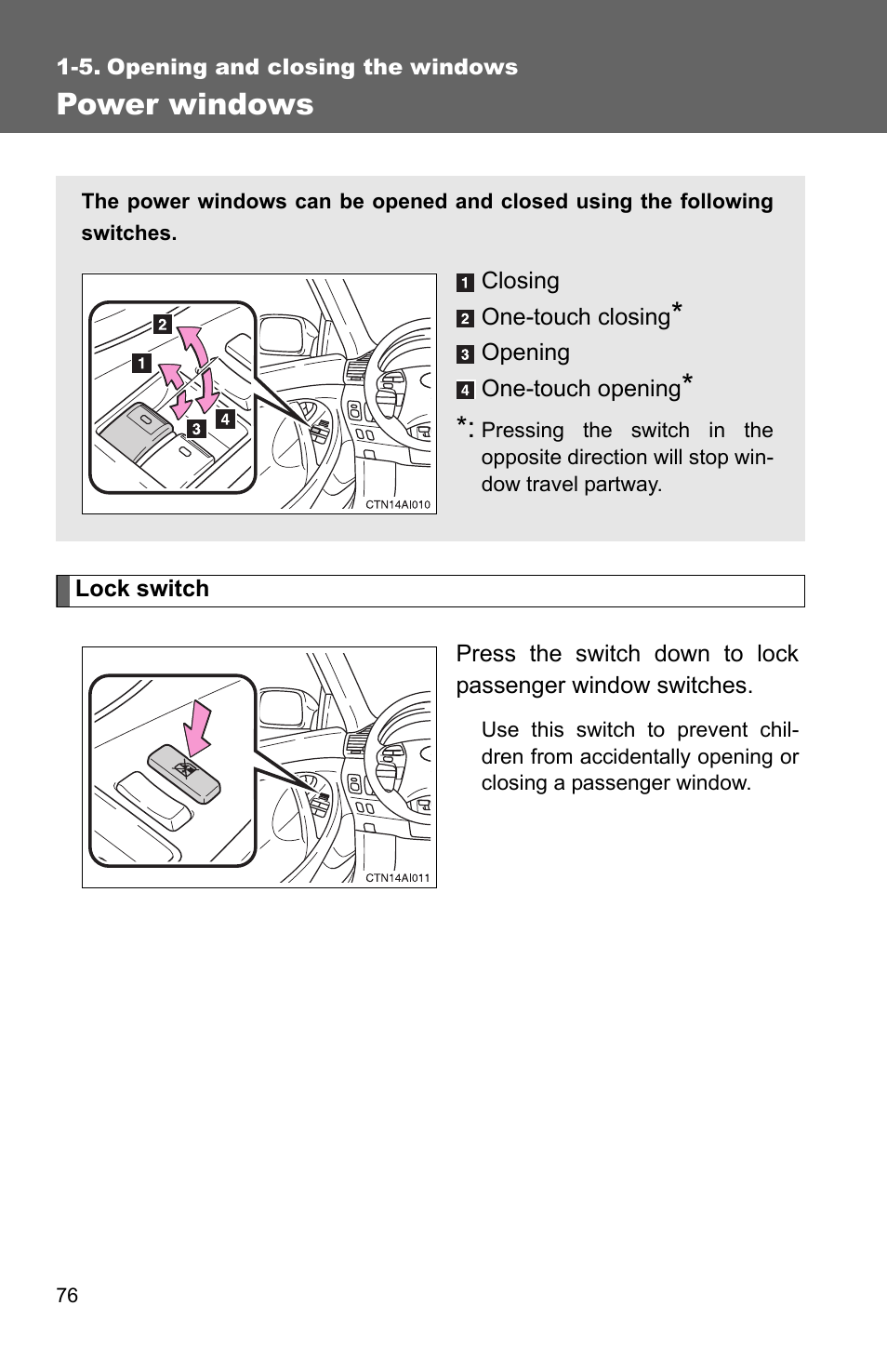 5. opening and closing the windows, Power windows | TOYOTA 2010 Camry HV User Manual | Page 102 / 494