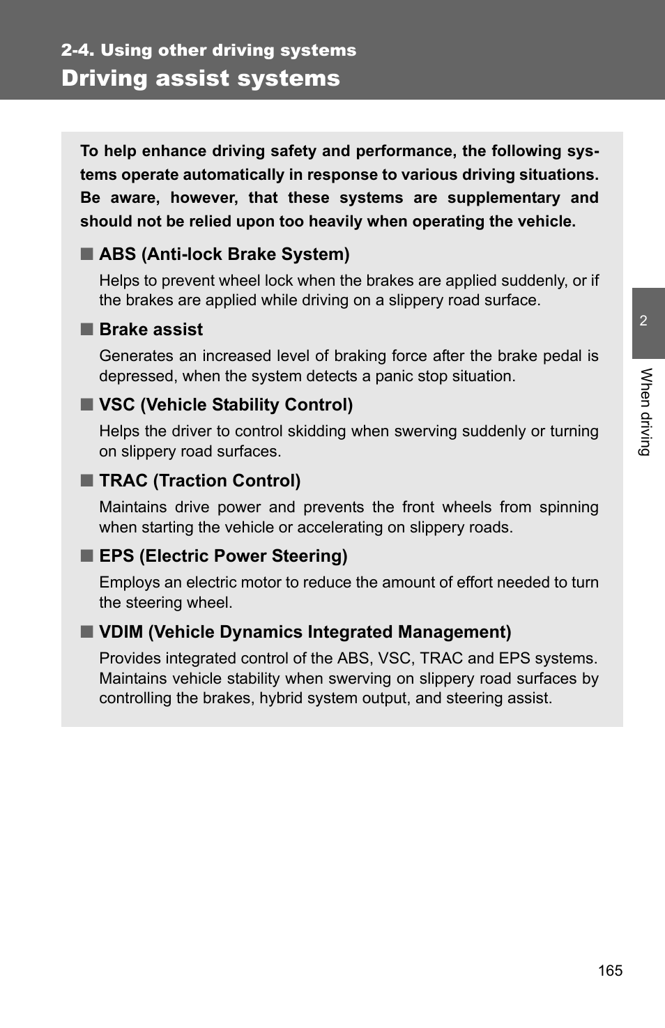 Driving assist systems | TOYOTA 2010 Camry HV User Manual | Page 170 / 494