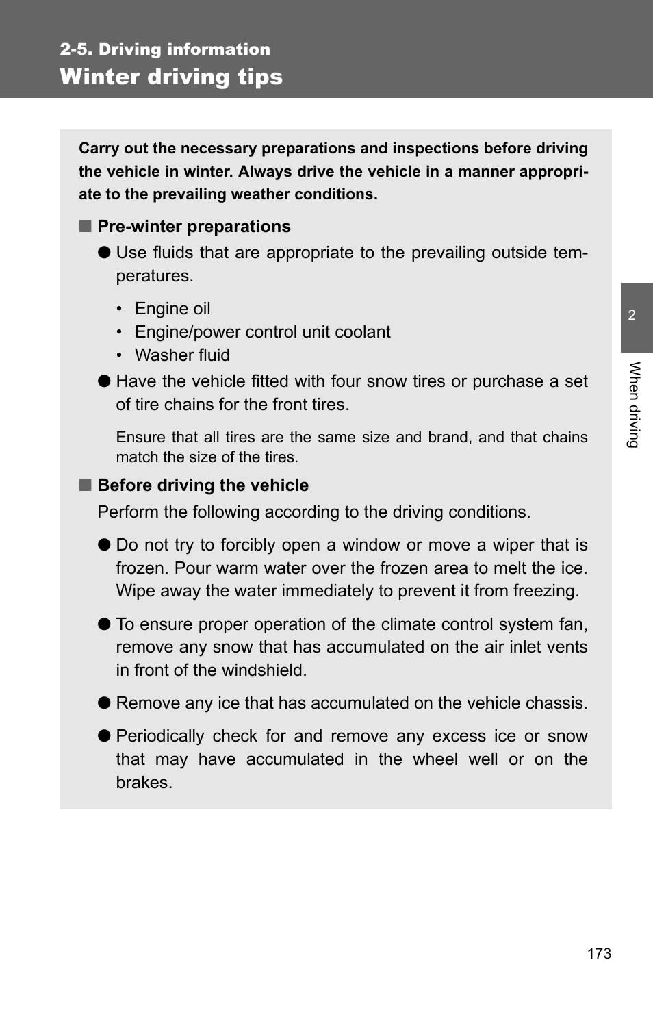 Winter driving tips | TOYOTA 2010 Camry HV User Manual | Page 178 / 494