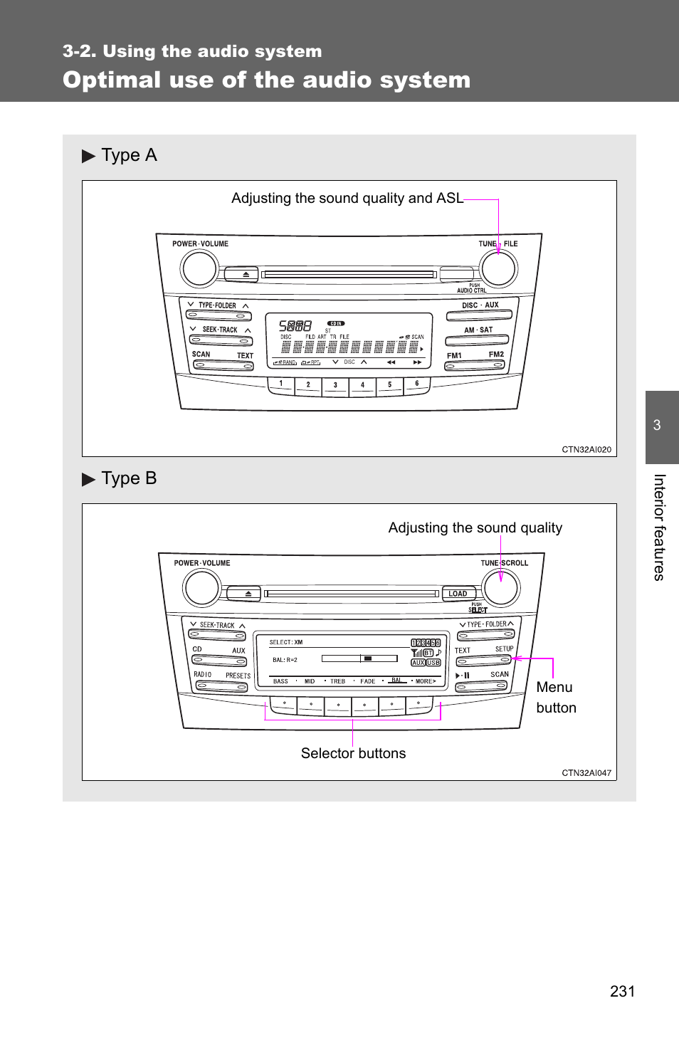 P. 231, Optimal use of the audio system | TOYOTA 2010 Camry HV User Manual | Page 235 / 494