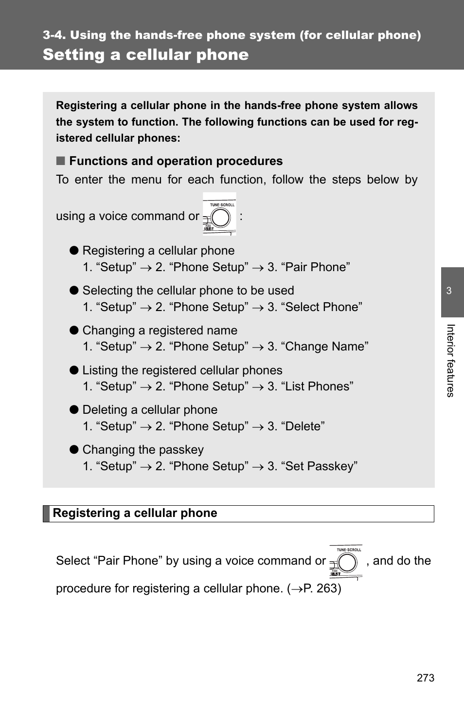 P. 273, Setting a cellular phone | TOYOTA 2010 Camry HV User Manual | Page 277 / 494