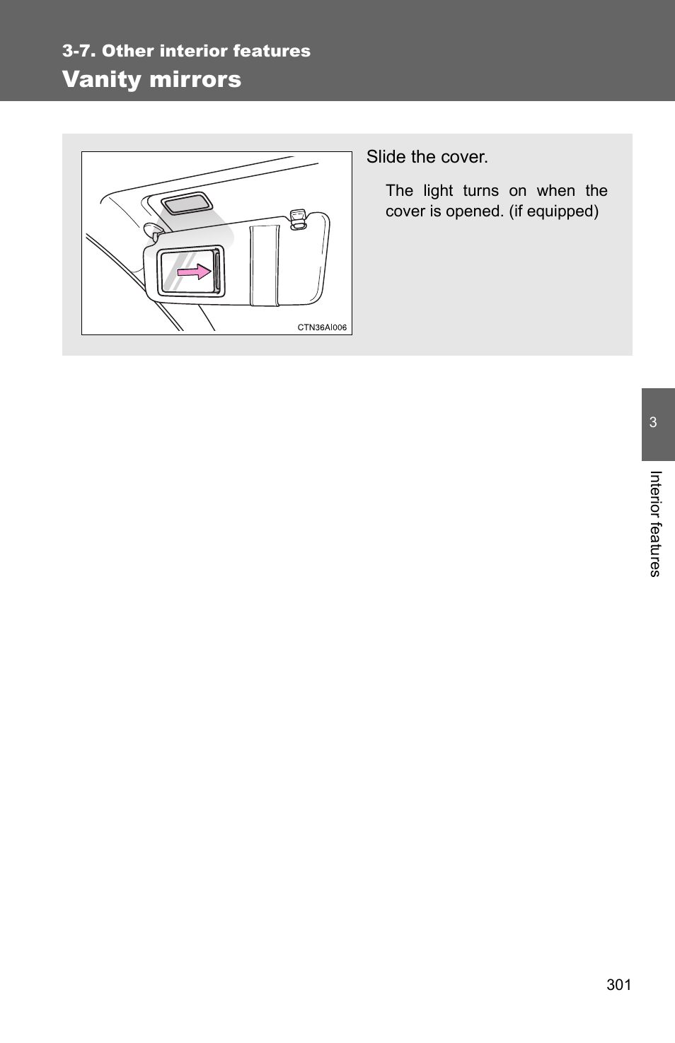 Vanity mirrors | TOYOTA 2010 Camry HV User Manual | Page 305 / 494