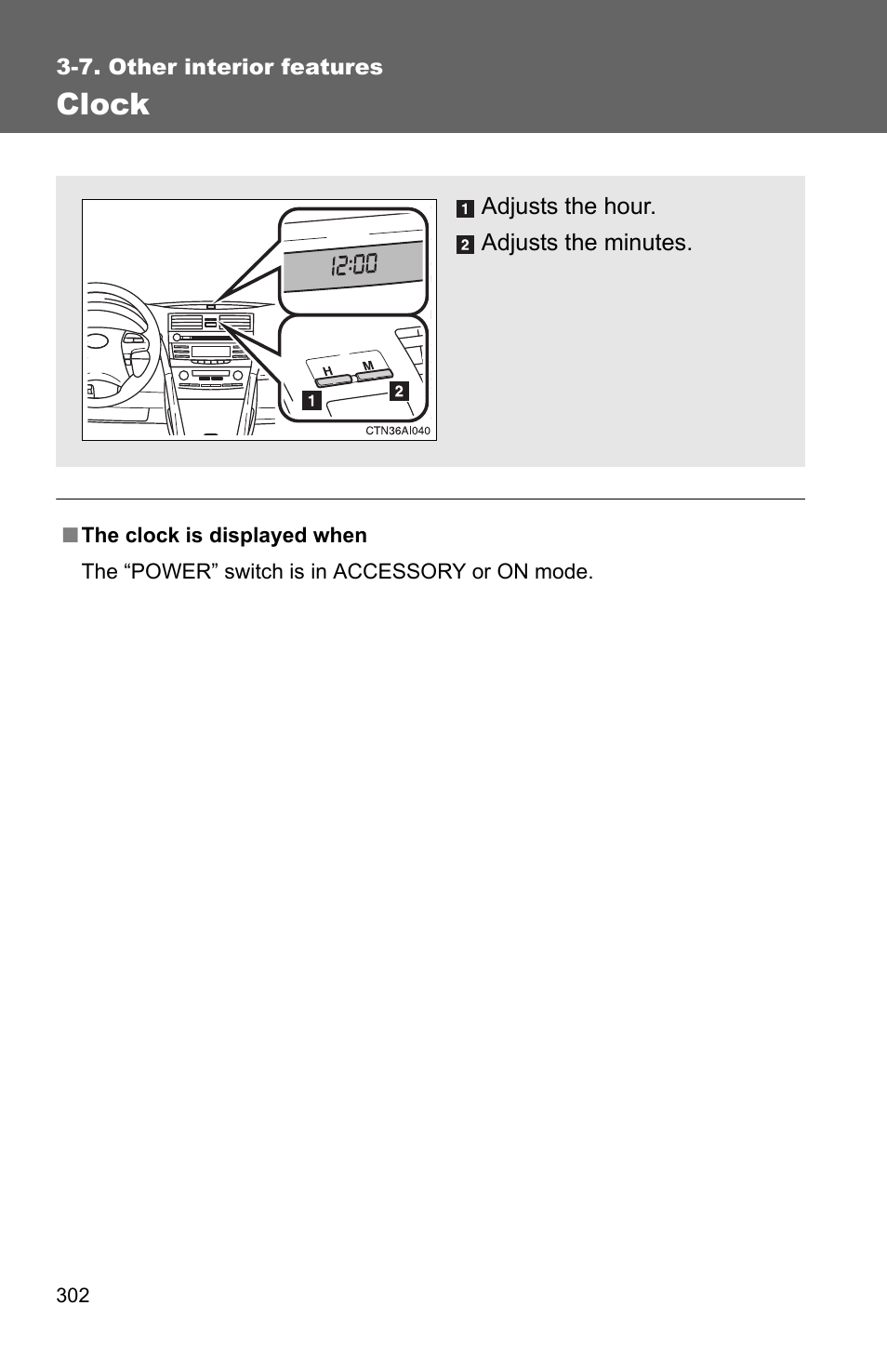 Clock | TOYOTA 2010 Camry HV User Manual | Page 306 / 494