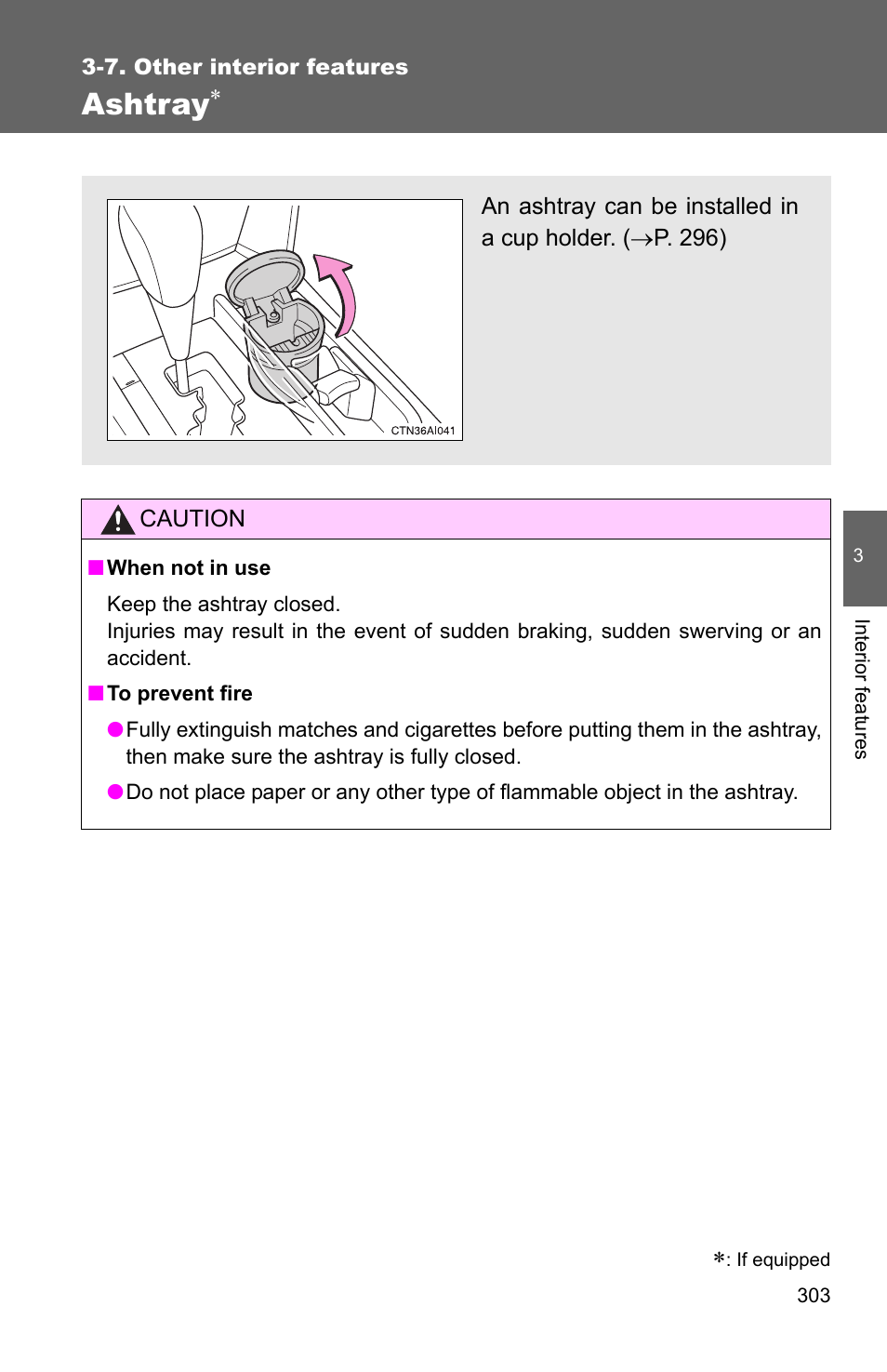 Ashtray | TOYOTA 2010 Camry HV User Manual | Page 307 / 494