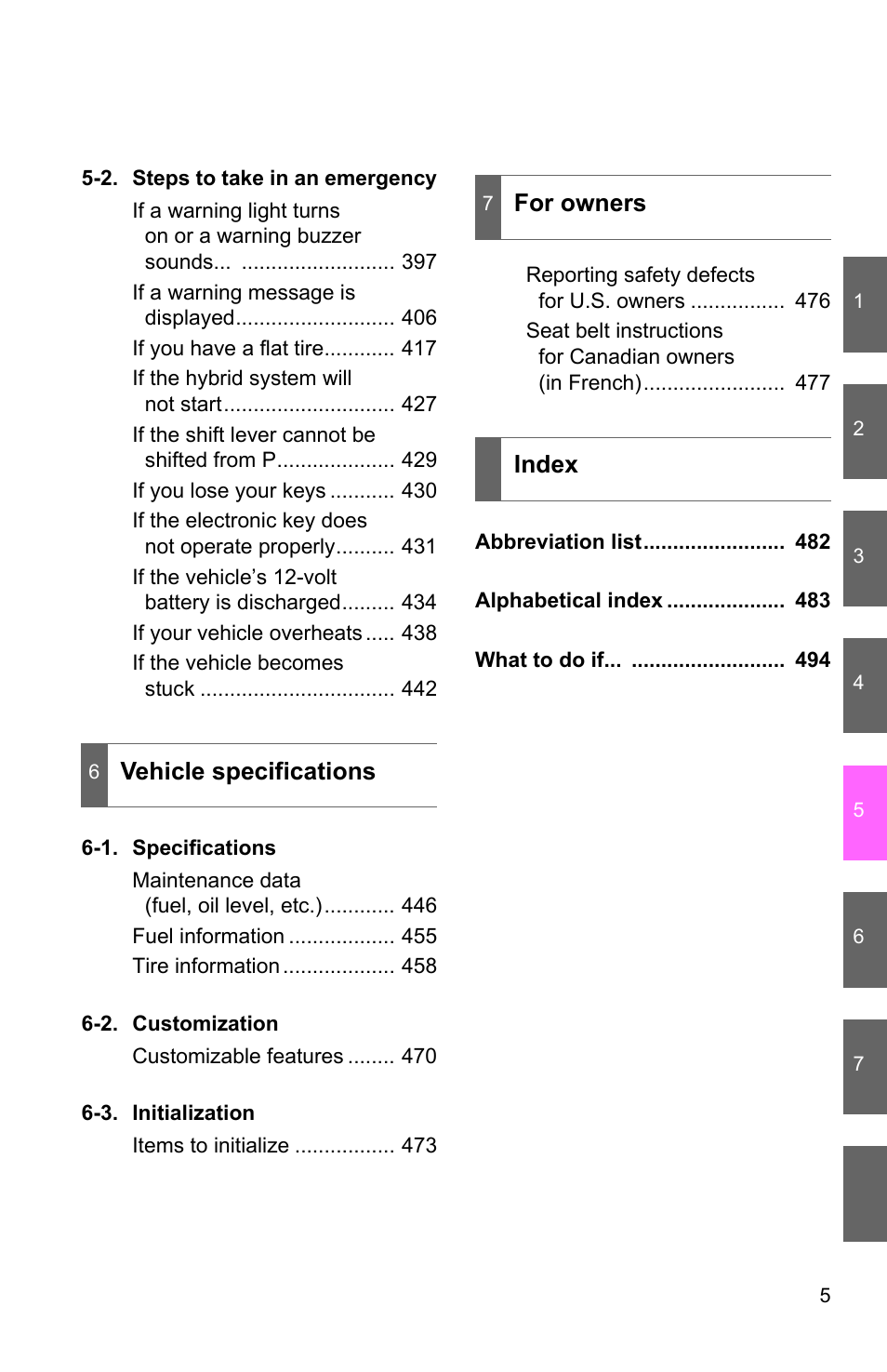 Vehicle specifications, For owners index | TOYOTA 2010 Camry HV User Manual | Page 31 / 494