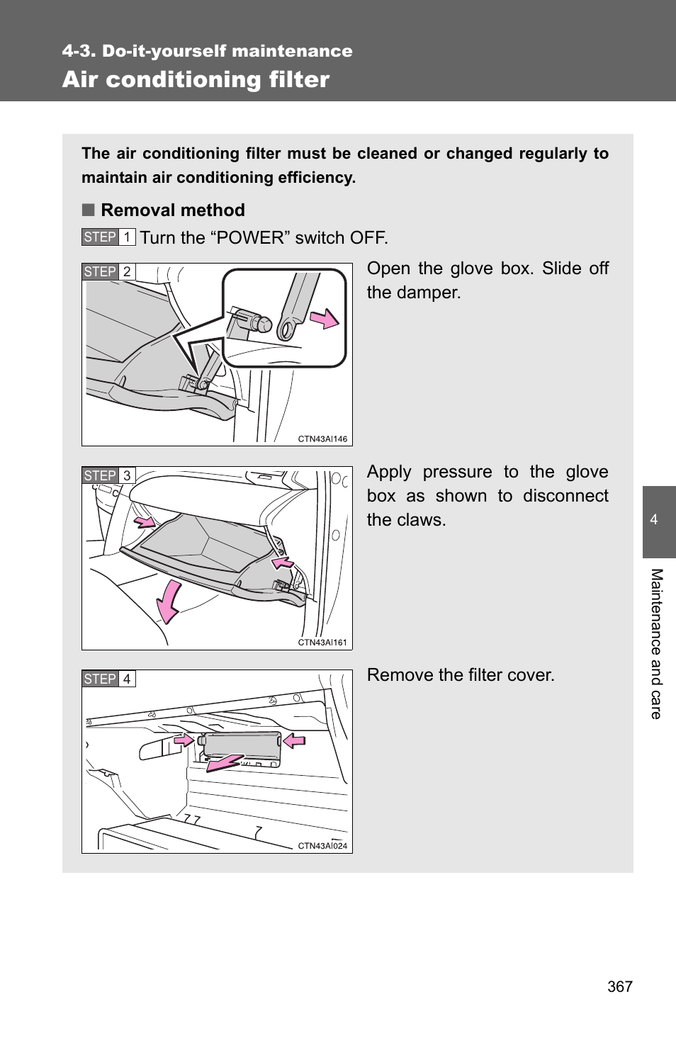 Air conditioning filter | TOYOTA 2010 Camry HV User Manual | Page 370 / 494