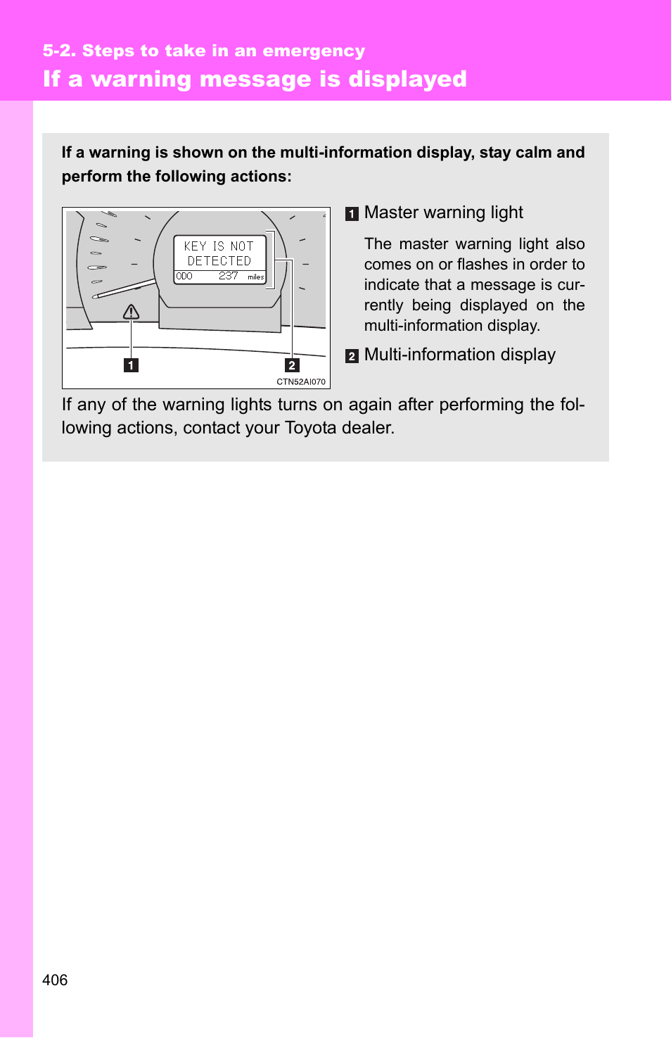 If a warning message is displayed | TOYOTA 2010 Camry HV User Manual | Page 408 / 494