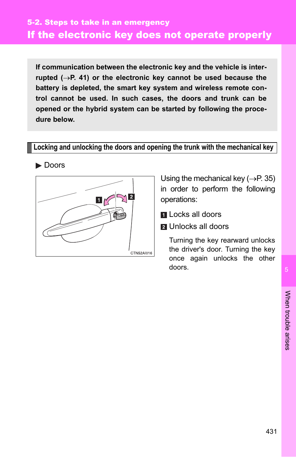 If the electronic key does not operate properly | TOYOTA 2010 Camry HV User Manual | Page 433 / 494