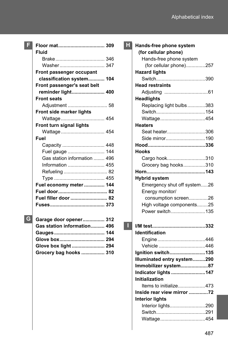 TOYOTA 2010 Camry HV User Manual | Page 485 / 494