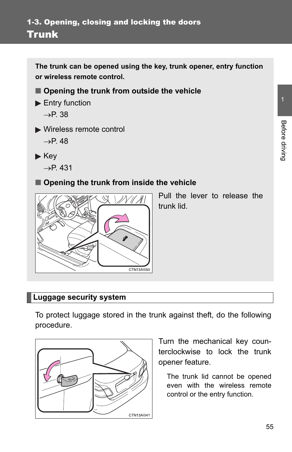 Trunk | TOYOTA 2010 Camry HV User Manual | Page 81 / 494