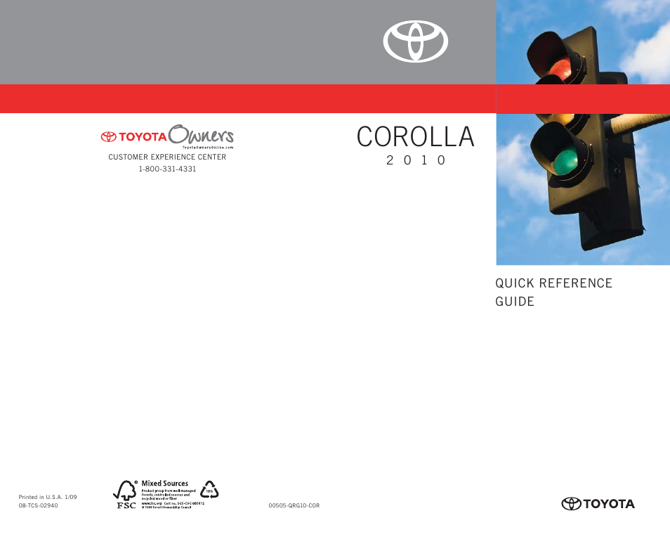 TOYOTA 2010 Corolla User Manual | 470 pages